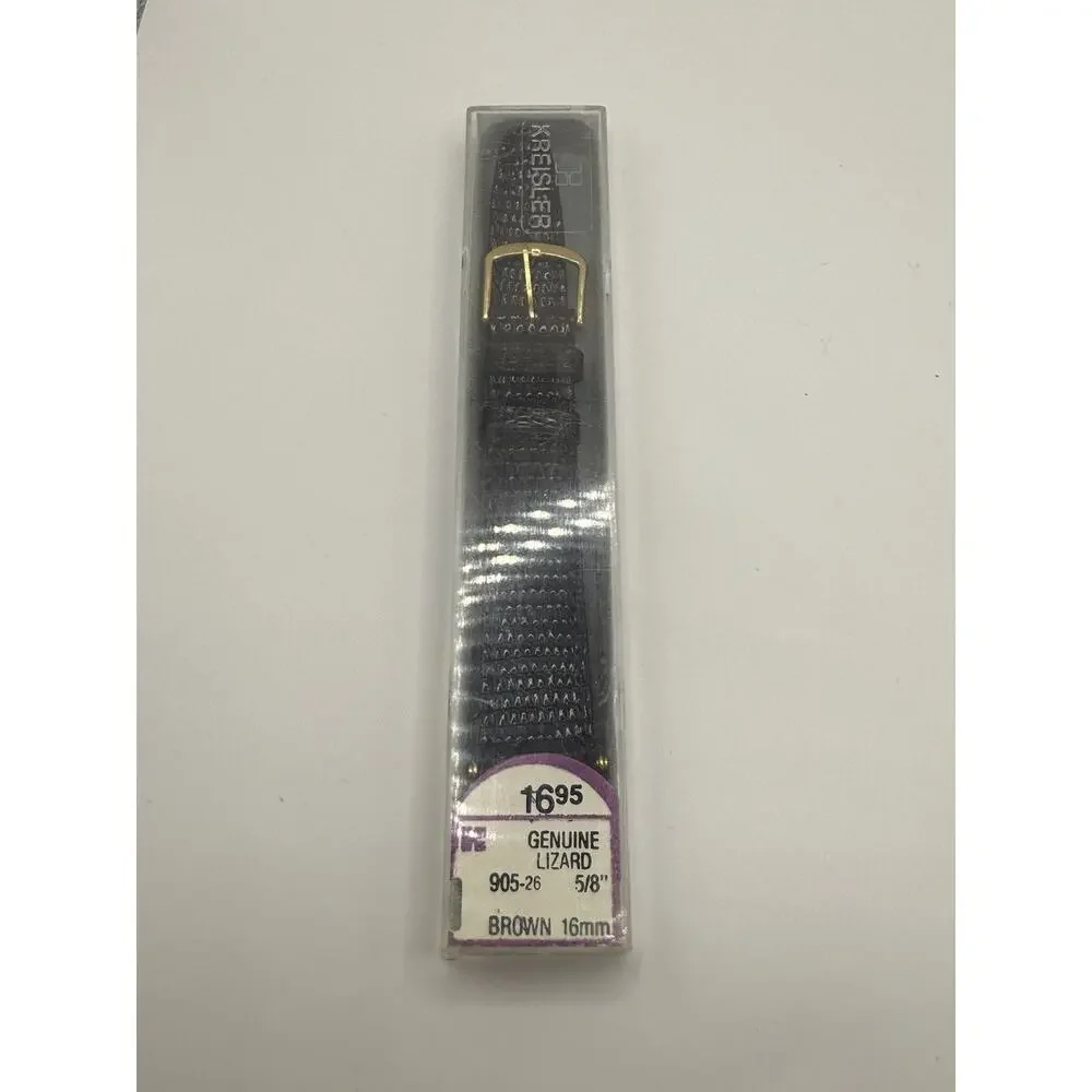 16mm KREISLER Genuine Lizard Black NOS Vintage Watch Band & Gold Buckle